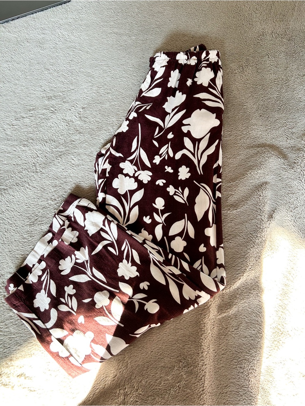 Brown Floral Print Flowy Linen Pant